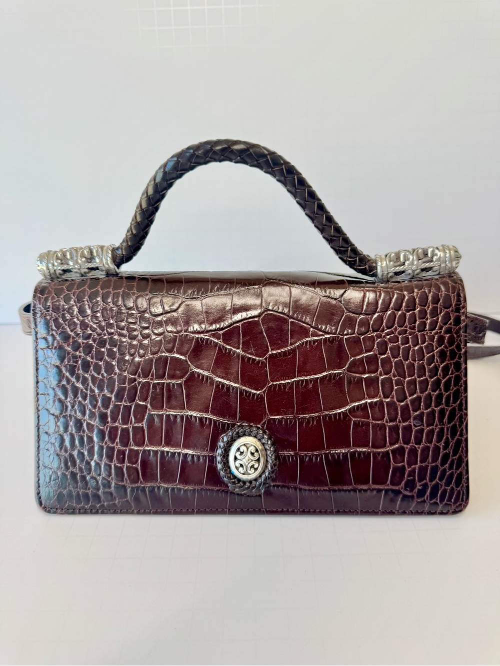 Brighton Brown Croc Embossed Leather Organizer Crossbody Bag